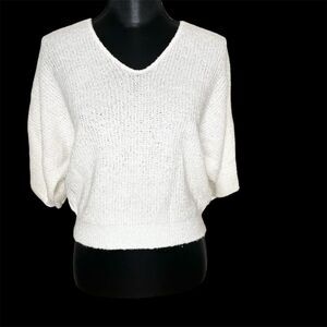 David Brett Crop Top Vintage Sweater Short Sleeve Textured Knit White